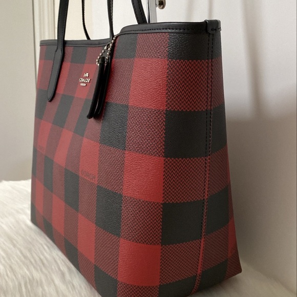 New💃Coach City Tote Handbag With Buffalo Plaid Print - Picture 3 of 12